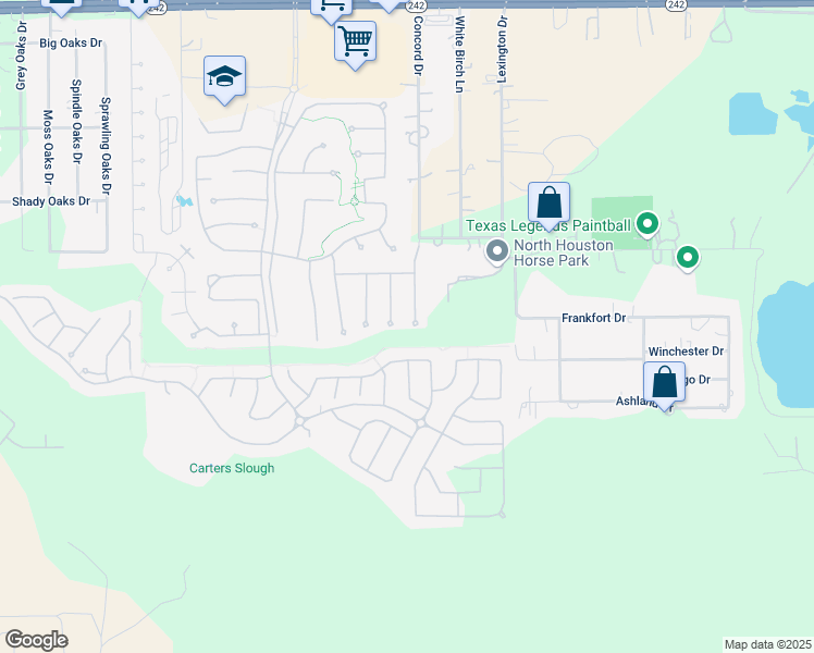 map of restaurants, bars, coffee shops, grocery stores, and more near 17668 Northern Harrier Court in Conroe