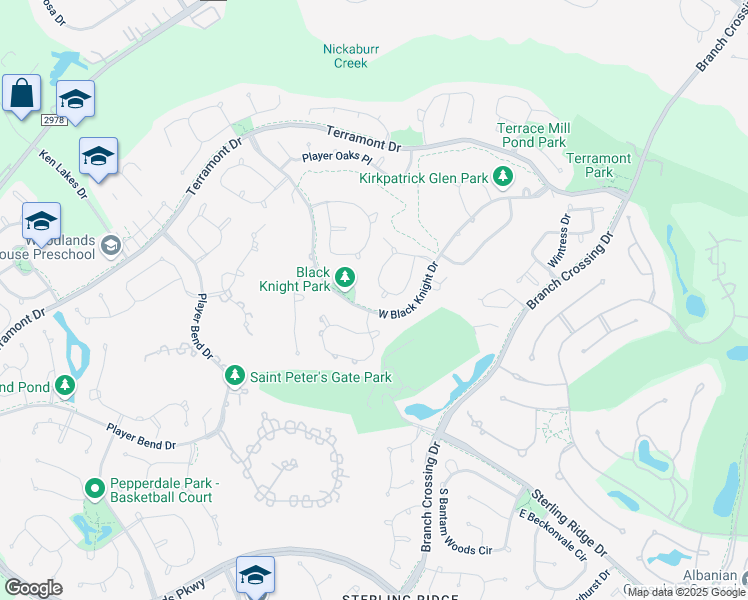 map of restaurants, bars, coffee shops, grocery stores, and more near 46 North Player Manor Circle in The Woodlands