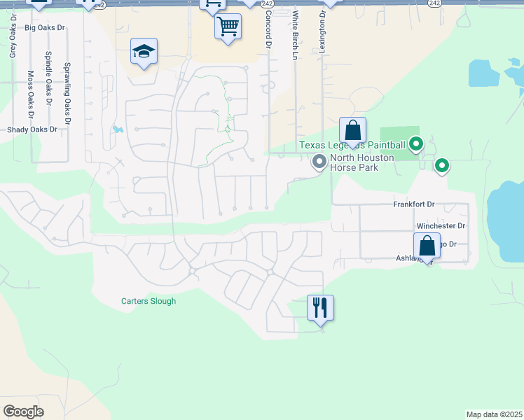 map of restaurants, bars, coffee shops, grocery stores, and more near 17654 Northern Harrier Court in Conroe