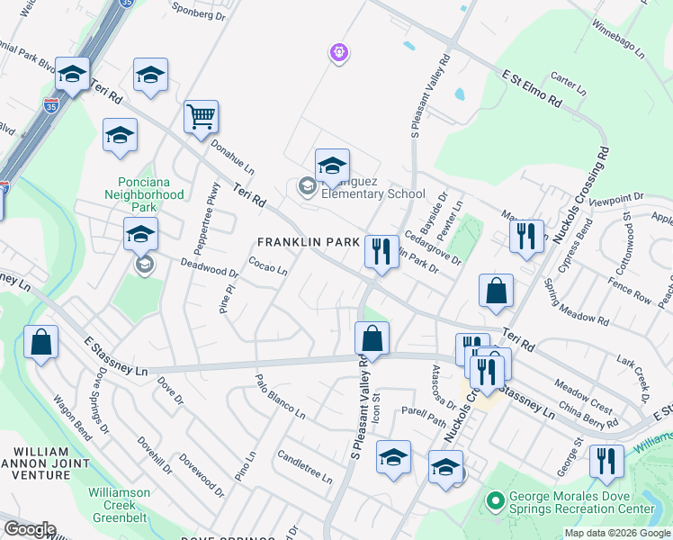 map of restaurants, bars, coffee shops, grocery stores, and more near 5012 Allyson Court in Austin
