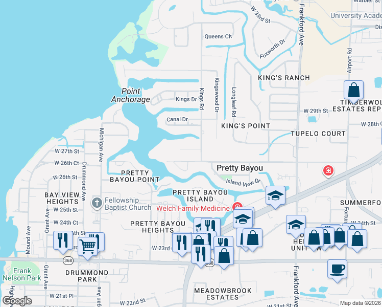 map of restaurants, bars, coffee shops, grocery stores, and more near 2924 West 27th Court in Panama City