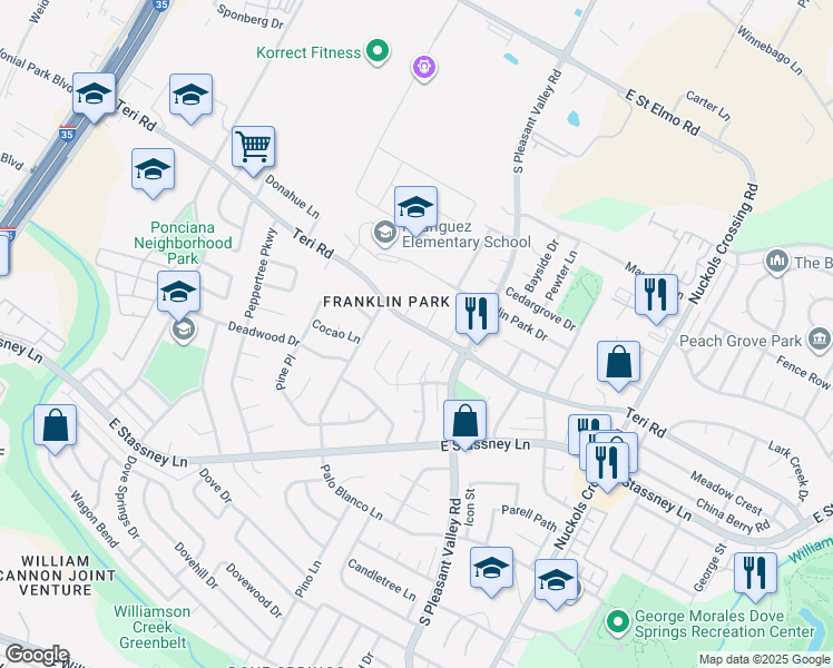 map of restaurants, bars, coffee shops, grocery stores, and more near 5012 Allyson Court in Austin