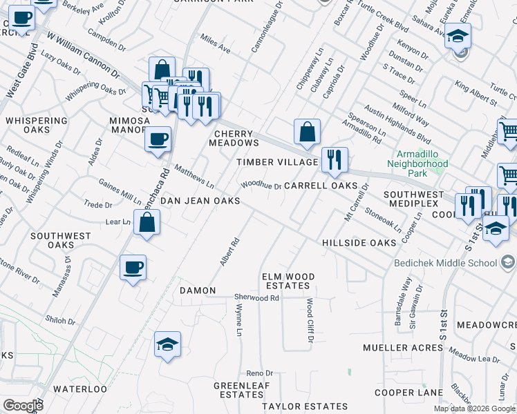 map of restaurants, bars, coffee shops, grocery stores, and more near 7010 Ivory Key Court in Austin