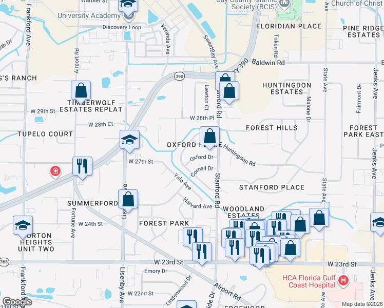 map of restaurants, bars, coffee shops, grocery stores, and more near 1021 Huntingdon Road in Panama City