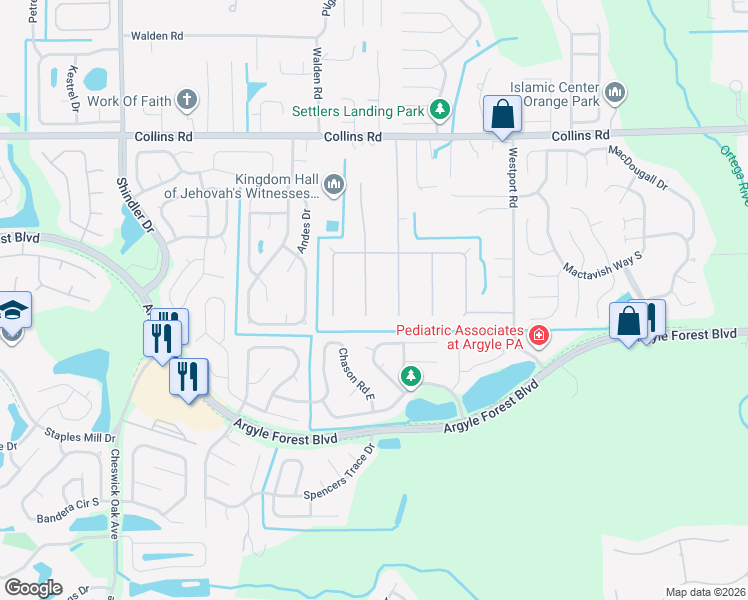 map of restaurants, bars, coffee shops, grocery stores, and more near 8144 Sarcee Trail in Jacksonville