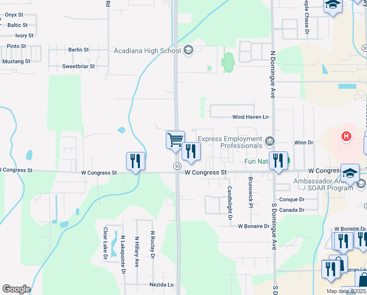 map of restaurants, bars, coffee shops, grocery stores, and more near 11 Townhouse Cove in Lafayette