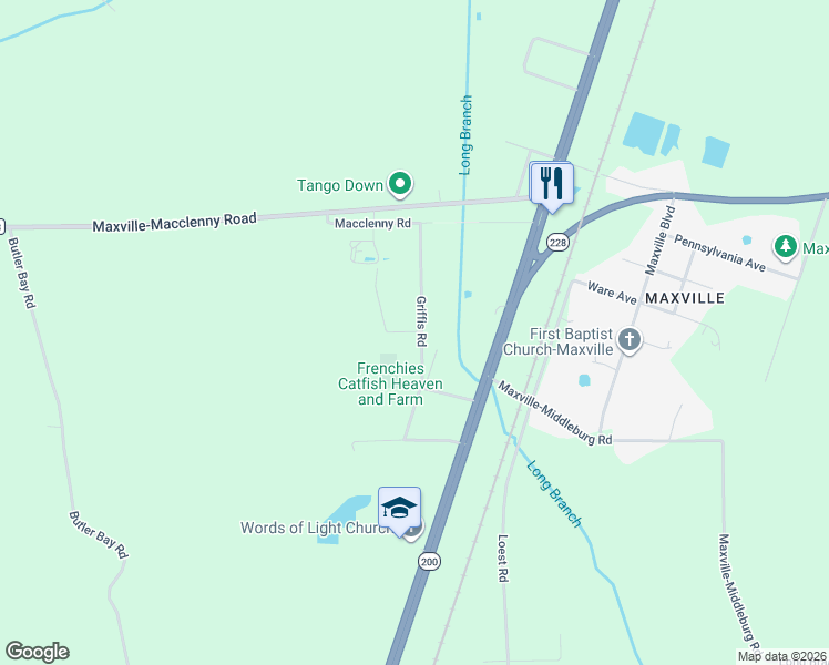 map of restaurants, bars, coffee shops, grocery stores, and more near 8644 Griffis Road in Jacksonville