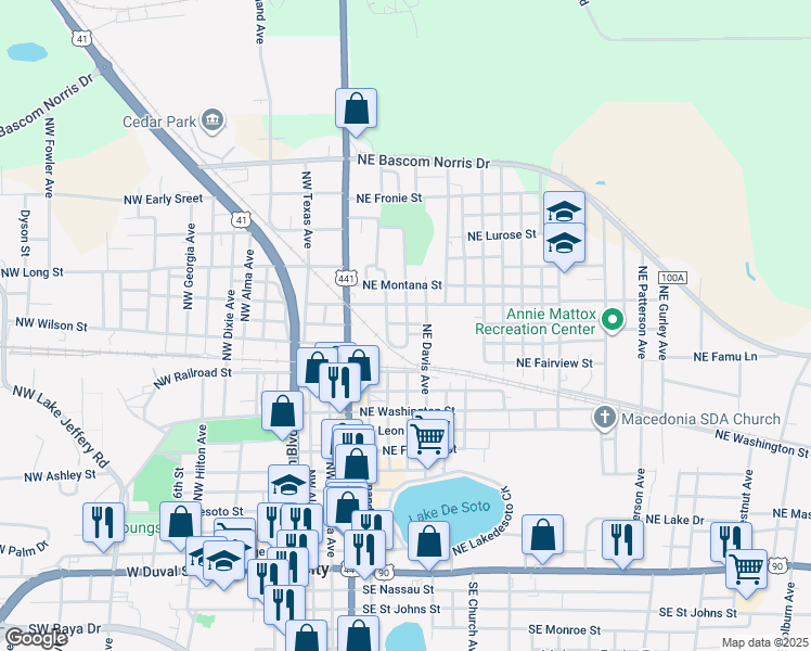 map of restaurants, bars, coffee shops, grocery stores, and more near 702 Northeast Aggie Avenue in Lake City