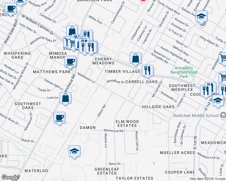 map of restaurants, bars, coffee shops, grocery stores, and more near 7010 Ivory Key Court in Austin