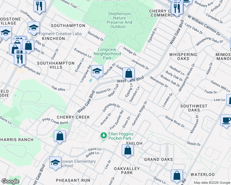 map of restaurants, bars, coffee shops, grocery stores, and more near 8000 Willet Trail in Austin