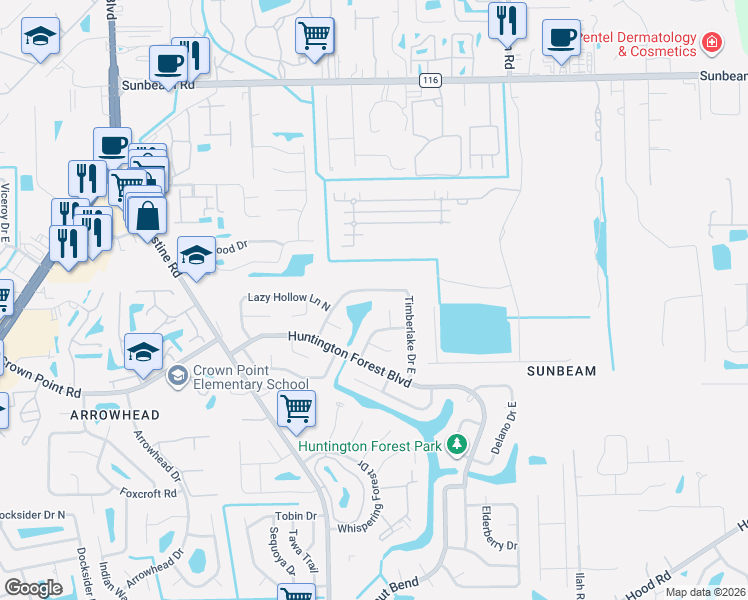 map of restaurants, bars, coffee shops, grocery stores, and more near 4214 Timber Lake Drive North in Jacksonville