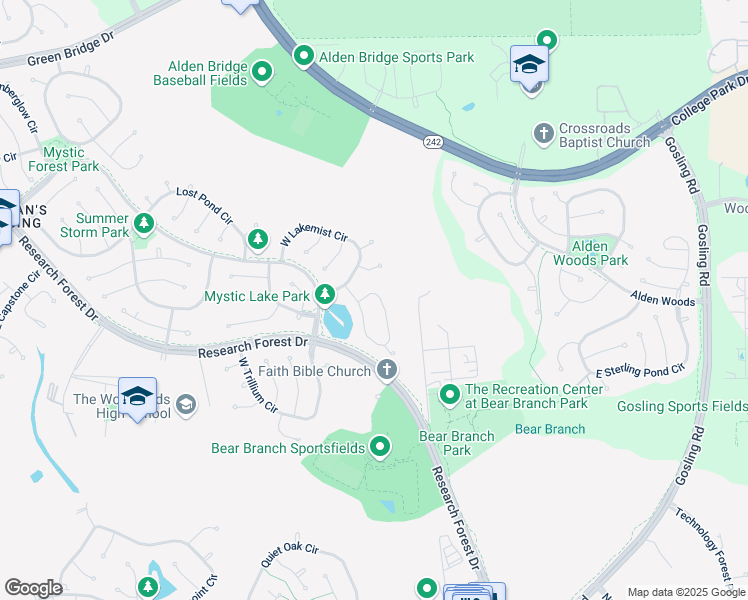 map of restaurants, bars, coffee shops, grocery stores, and more near 99 E Morning Cloud Cir in Spring