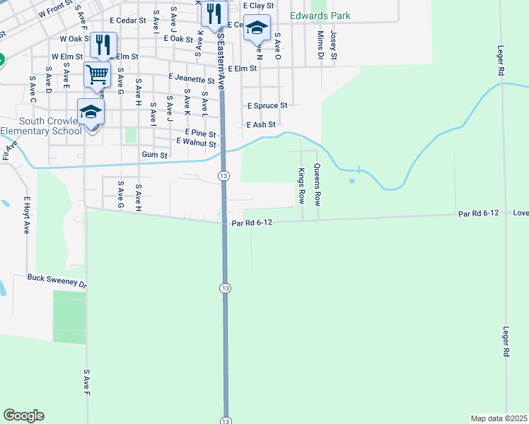 map of restaurants, bars, coffee shops, grocery stores, and more near 100-298 Hunter Drive in Crowley