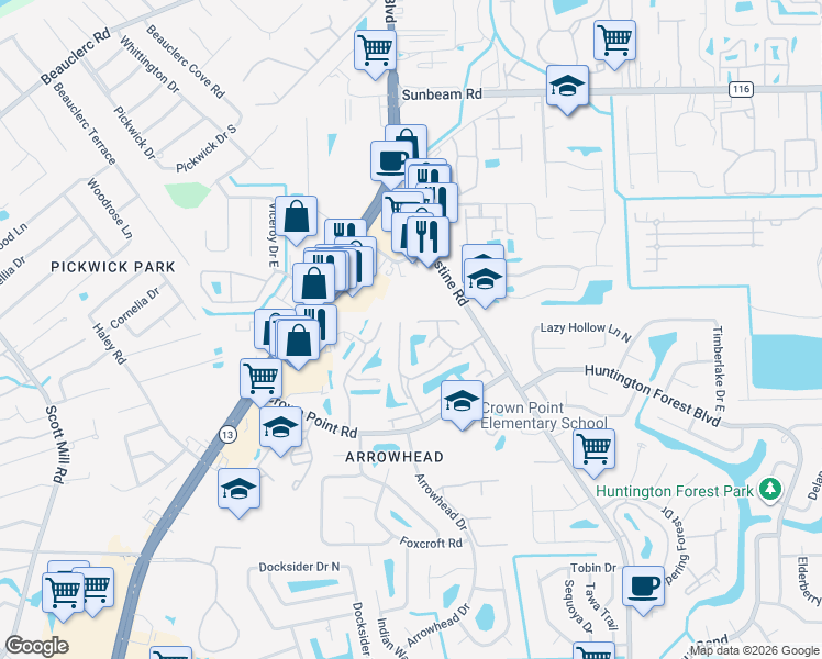 map of restaurants, bars, coffee shops, grocery stores, and more near 3802 Millpoint Drive in Jacksonville