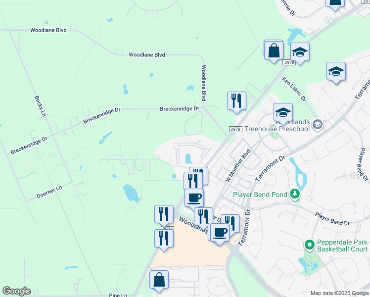 map of restaurants, bars, coffee shops, grocery stores, and more near 30685 Farm to Market Road 2978 in Magnolia