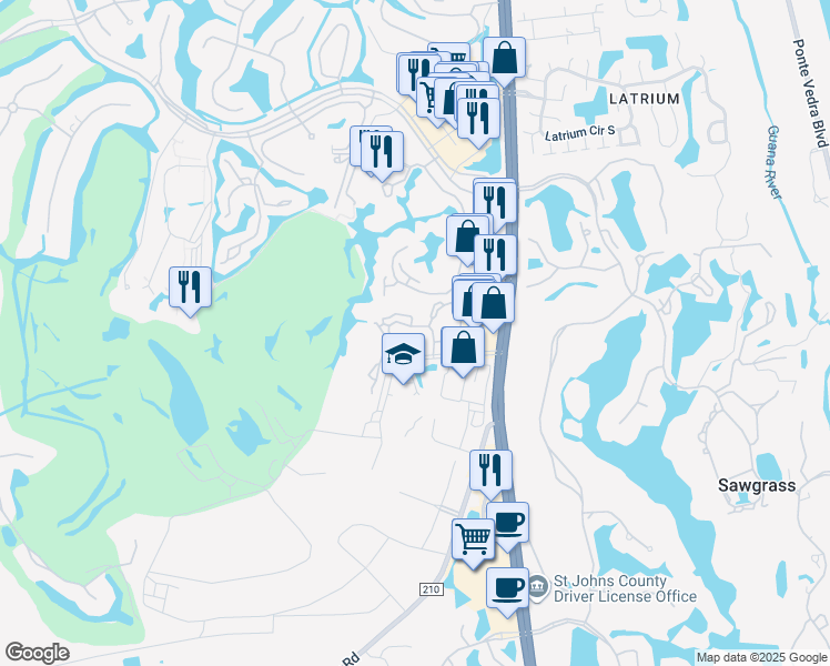 map of restaurants, bars, coffee shops, grocery stores, and more near 201 Atp Tour Boulevard in Ponte Vedra Beach