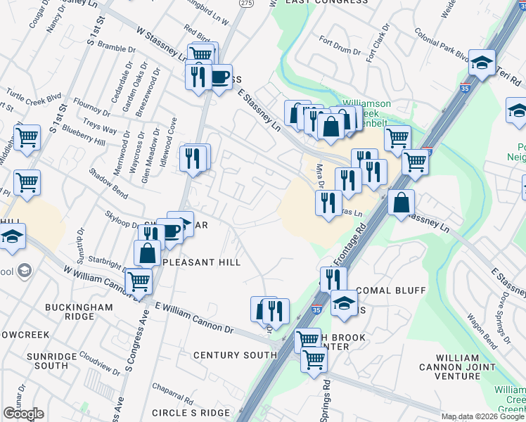 map of restaurants, bars, coffee shops, grocery stores, and more near 6216 Crow Lane in Austin