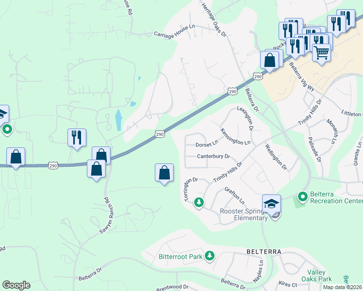 map of restaurants, bars, coffee shops, grocery stores, and more near 281 Manchester Lane in Austin