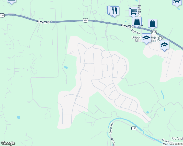 map of restaurants, bars, coffee shops, grocery stores, and more near 320 Dally Court in Dripping Springs