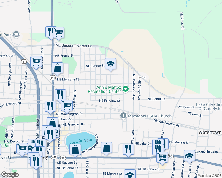 map of restaurants, bars, coffee shops, grocery stores, and more near 1100 Northwest Broadway Avenue in Lake City