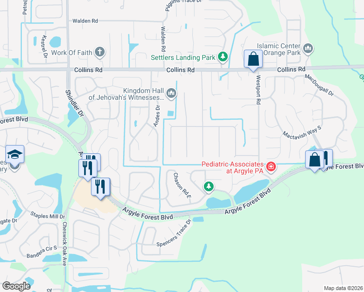 map of restaurants, bars, coffee shops, grocery stores, and more near 8144 Sarcee Trail in Jacksonville