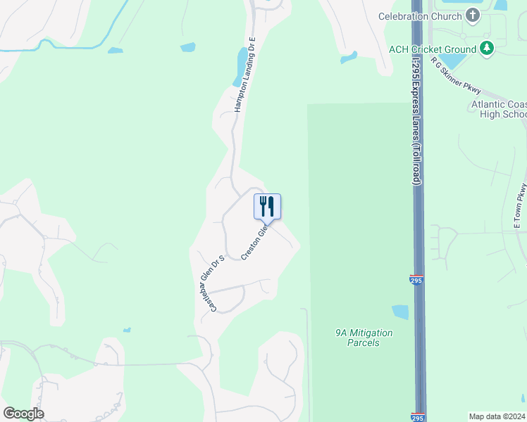 map of restaurants, bars, coffee shops, grocery stores, and more near 10617 Creston Glen Circle East in Jacksonville