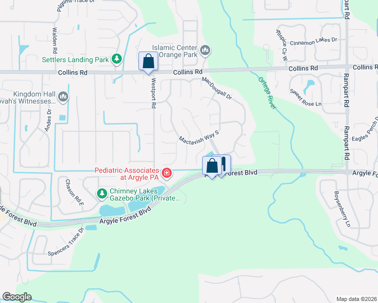 map of restaurants, bars, coffee shops, grocery stores, and more near 8136 Kilwinning Lane in Jacksonville