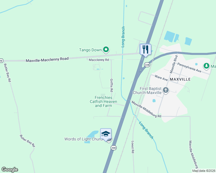 map of restaurants, bars, coffee shops, grocery stores, and more near 8644 Griffis Road in Jacksonville