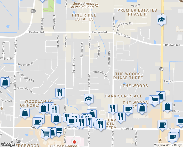 map of restaurants, bars, coffee shops, grocery stores, and more near 2717 Pembroke Lane in Panama City