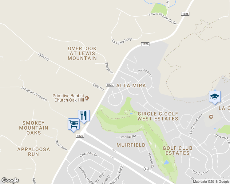 map of restaurants, bars, coffee shops, grocery stores, and more near 8200 Tierra Linda Lane in Austin