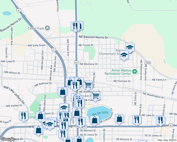 map of restaurants, bars, coffee shops, grocery stores, and more near 702 Northeast Aggie Avenue in Lake City