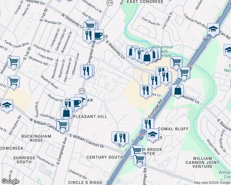 map of restaurants, bars, coffee shops, grocery stores, and more near 6216 Crow Lane in Austin