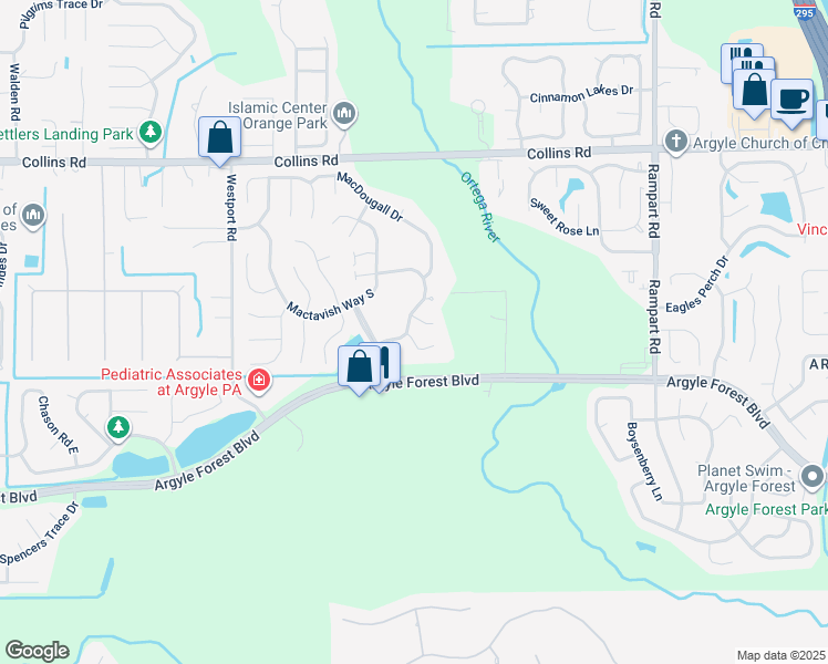 map of restaurants, bars, coffee shops, grocery stores, and more near 8177 Loch Seaforth Court in Jacksonville