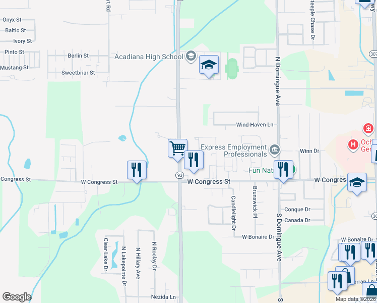 map of restaurants, bars, coffee shops, grocery stores, and more near 11 Townhouse Cove in Lafayette