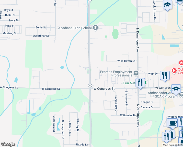 map of restaurants, bars, coffee shops, grocery stores, and more near 1 Townhouse Cove in Lafayette