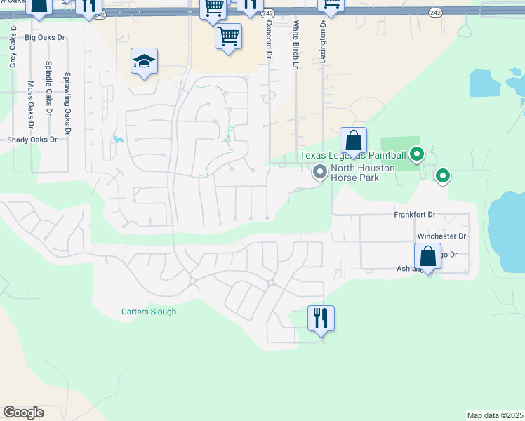 map of restaurants, bars, coffee shops, grocery stores, and more near 17654 Northern Harrier Court in Conroe