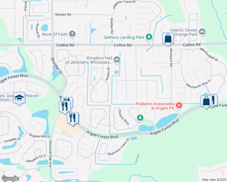 map of restaurants, bars, coffee shops, grocery stores, and more near 8146 Cayuga Trail West in Jacksonville