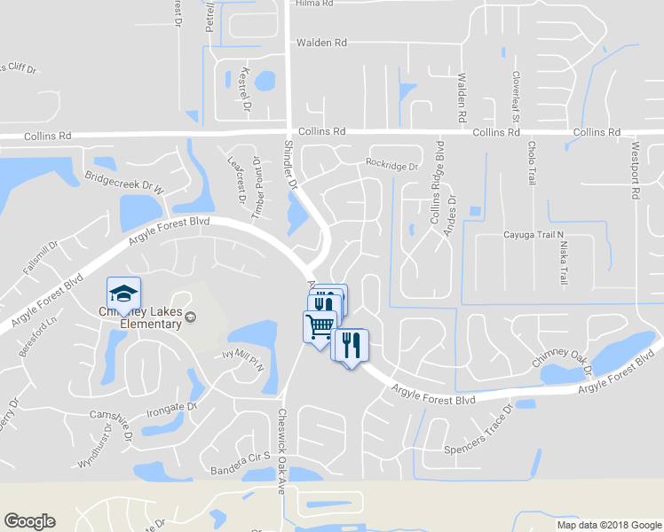 map of restaurants, bars, coffee shops, grocery stores, and more near Creedmoor Drive in Jacksonville