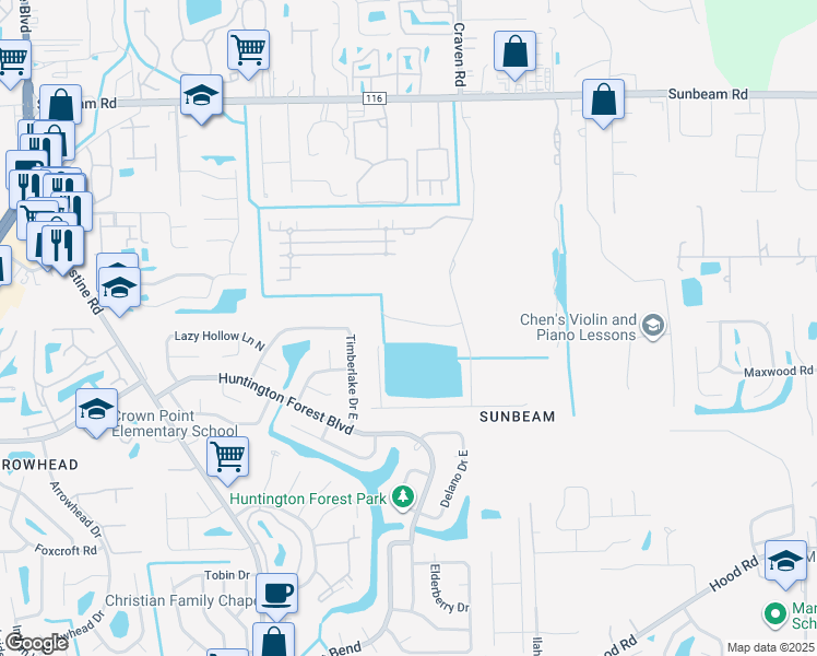 map of restaurants, bars, coffee shops, grocery stores, and more near 9815 Timber Lake Drive East in Jacksonville