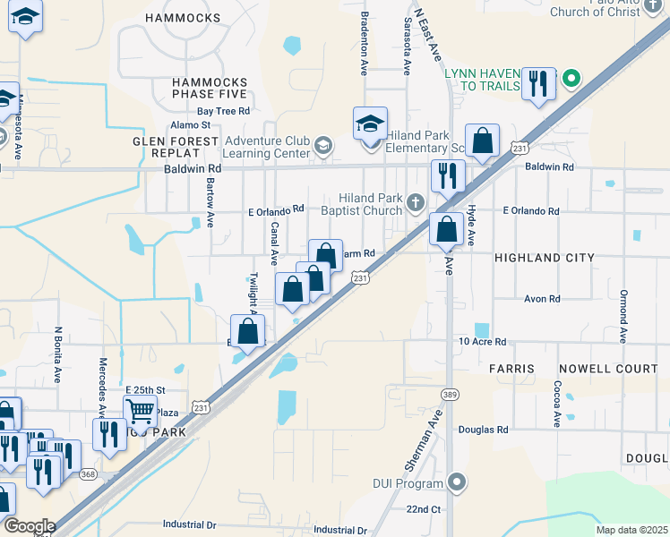map of restaurants, bars, coffee shops, grocery stores, and more near 2732 Edward Avenue in Panama City