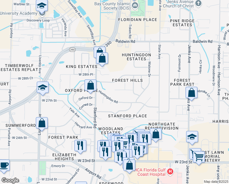 map of restaurants, bars, coffee shops, grocery stores, and more near 937 Agnes Scott Cir in Panama City