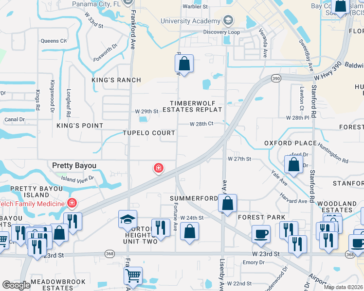 map of restaurants, bars, coffee shops, grocery stores, and more near 2726-2738 Airport Rd in Panama City