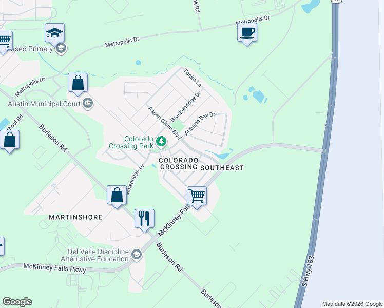 map of restaurants, bars, coffee shops, grocery stores, and more near 3633 Branco Bend Loop in Austin