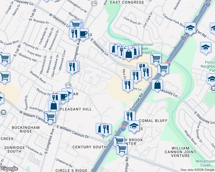 map of restaurants, bars, coffee shops, grocery stores, and more near 6216 Crow Lane in Austin