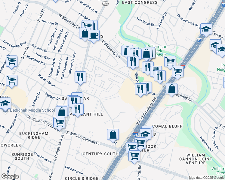 map of restaurants, bars, coffee shops, grocery stores, and more near 6216 Crow Lane in Austin