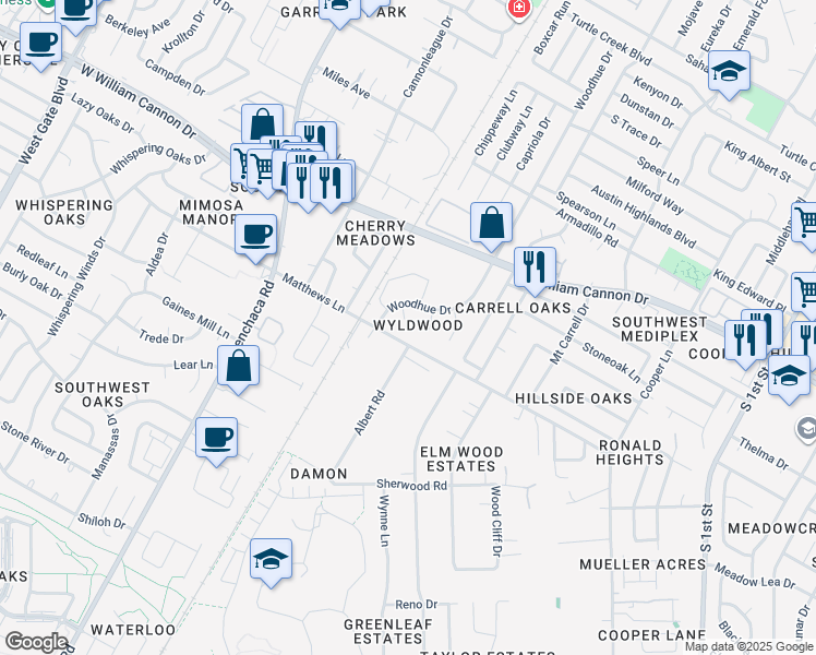 map of restaurants, bars, coffee shops, grocery stores, and more near 7006A Ivory Key Court in Austin