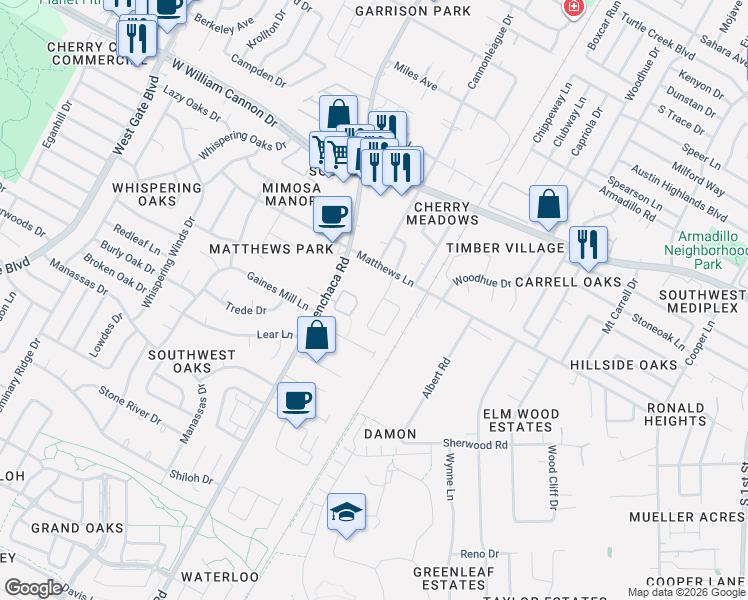 map of restaurants, bars, coffee shops, grocery stores, and more near in Austin