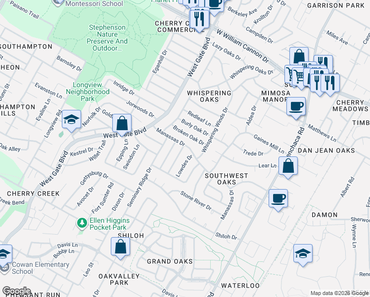 map of restaurants, bars, coffee shops, grocery stores, and more near 7703 Keswick Drive in Austin