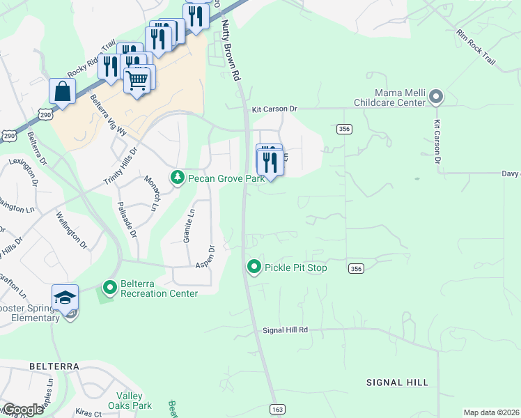 map of restaurants, bars, coffee shops, grocery stores, and more near 12705 Nutty Brown Road in Austin