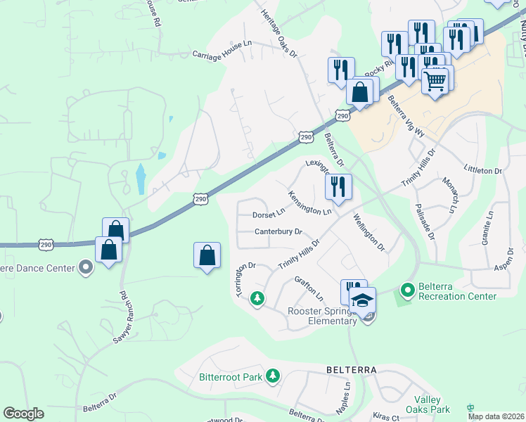 map of restaurants, bars, coffee shops, grocery stores, and more near 111 Manchester Lane in Austin
